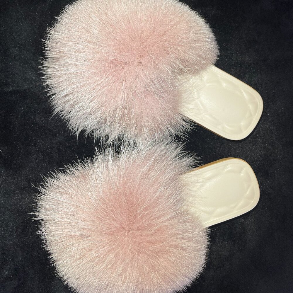 Real Pink Fox Fur Slippers